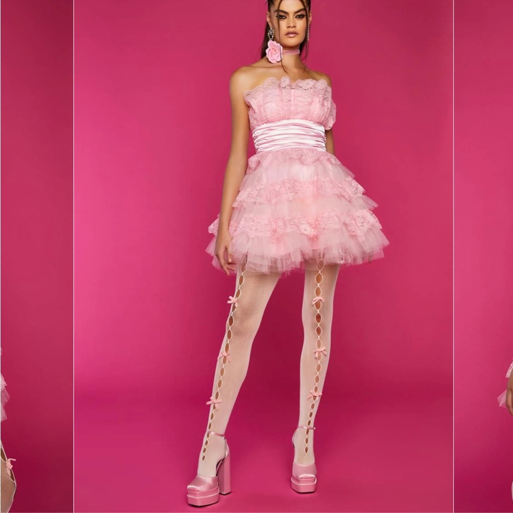 Dolls Kill Pink Strapless Ruffle Mini Dress - Picture 4 of 6